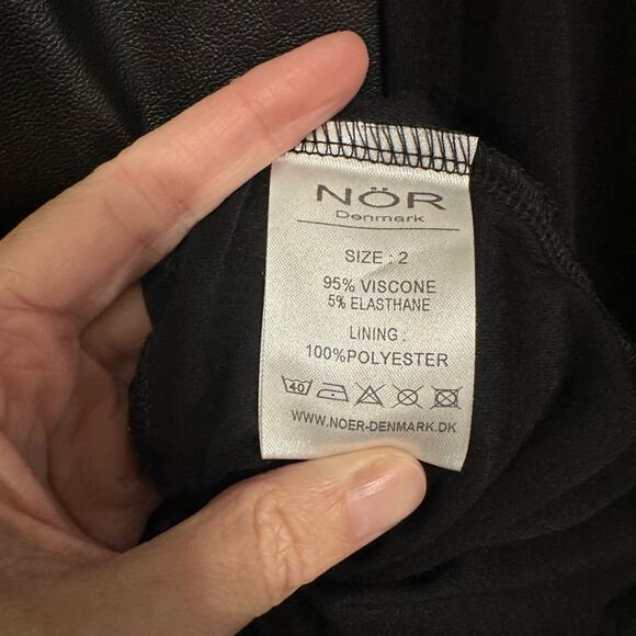 NÖR Denmark Midi Dress size US 2 Black Jersey Full Zip-up Faux Leather Panels - Picture 14 of 16